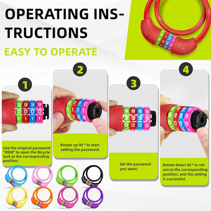 Fahrradschloss mit Zahlen für Kinder, Kabelschloss Code Kombination