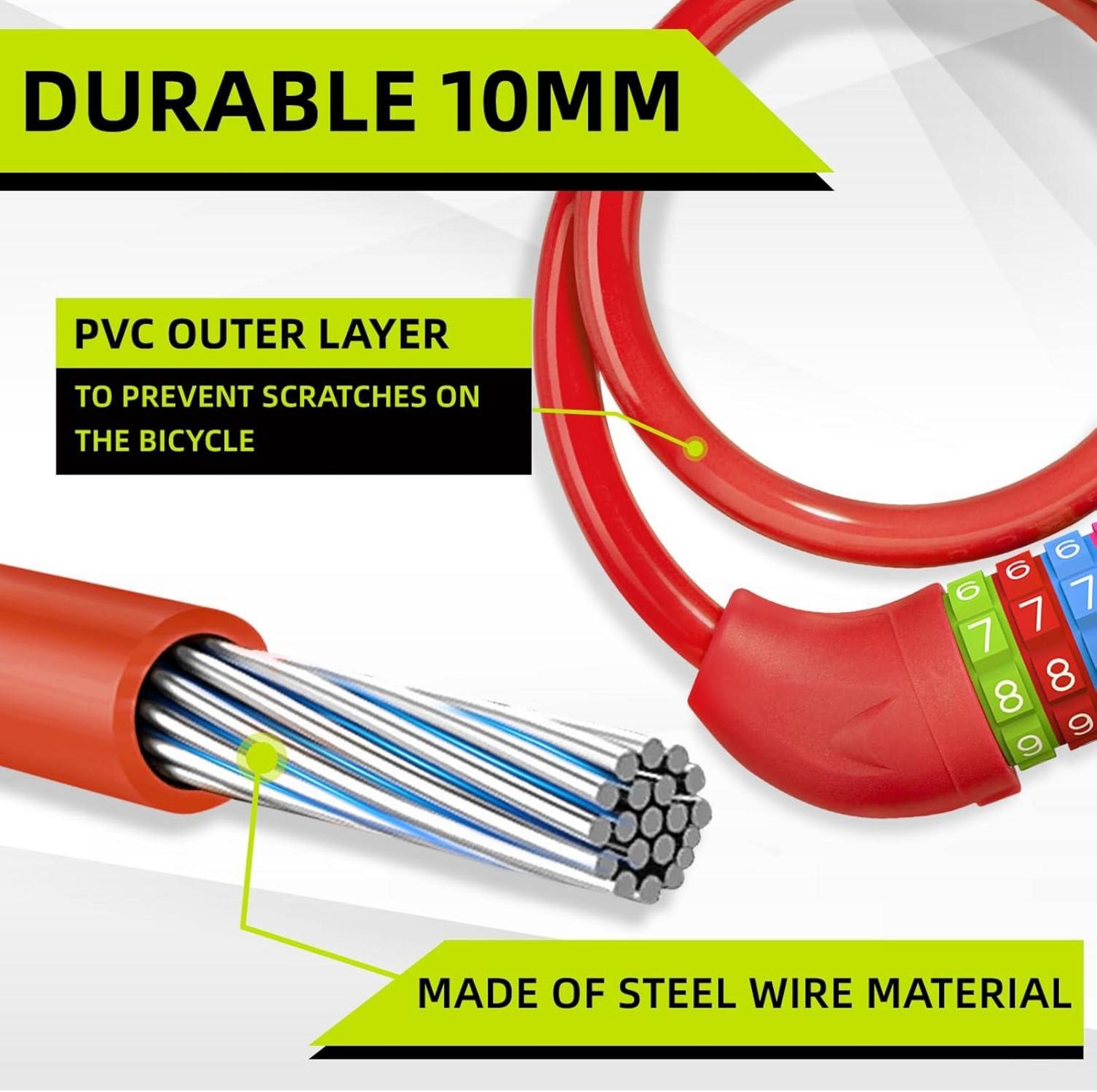 Fahrradschloss für Kinder 10 x 650MM Zahlenschloss Rot anti-Diebstahl Toy/Auto Fahrrad-Schloss SPGOOD