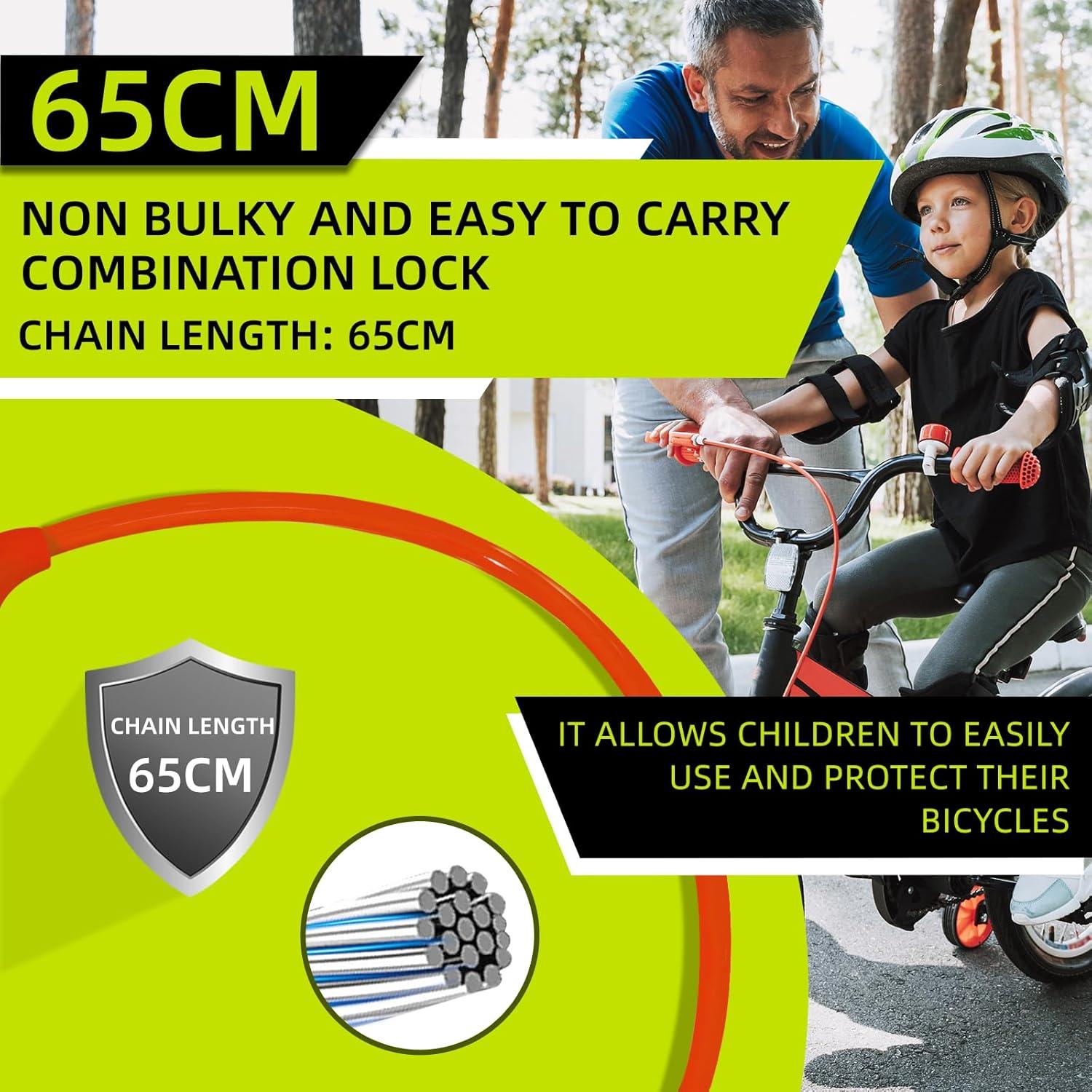 Kinder Fahrradschloss 10mm mit Zahlencode 650MM Rot