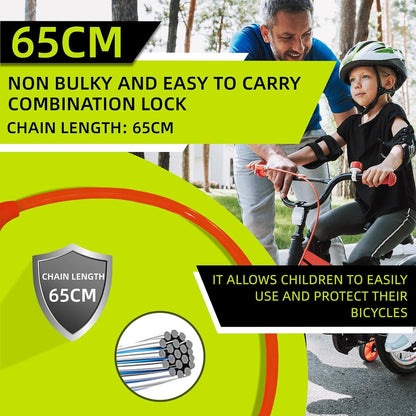 Kinder Fahrradschloss 10mm mit Zahlencode 650MM Rot