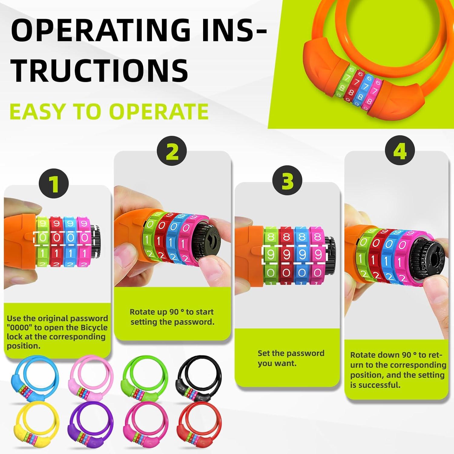 Fahrradschloss Kinder 4-stellige Zahlenkombination 650mm