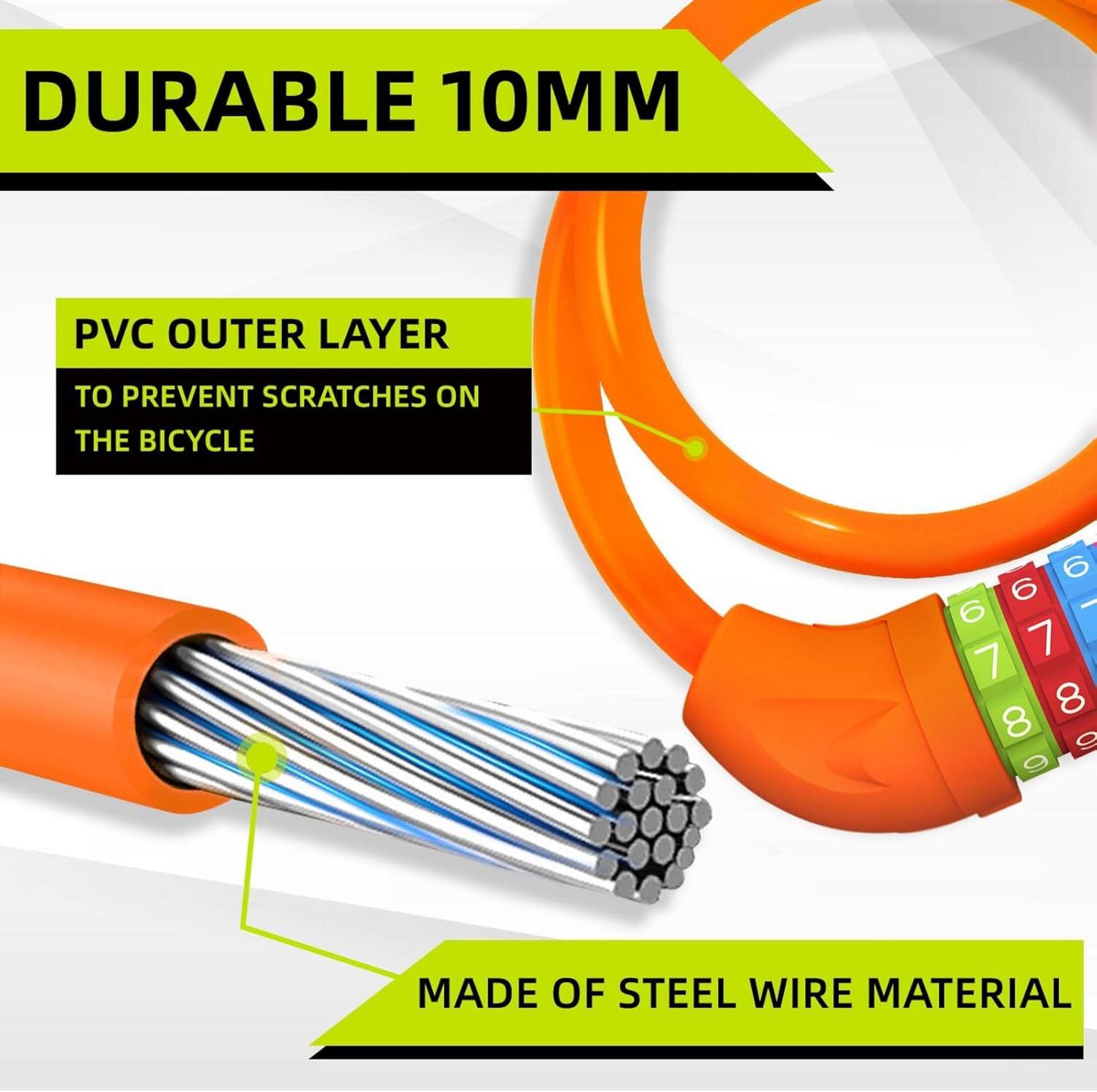 Fahrradschloss mit Zahlen für Kinder 10 x 650MM Orange