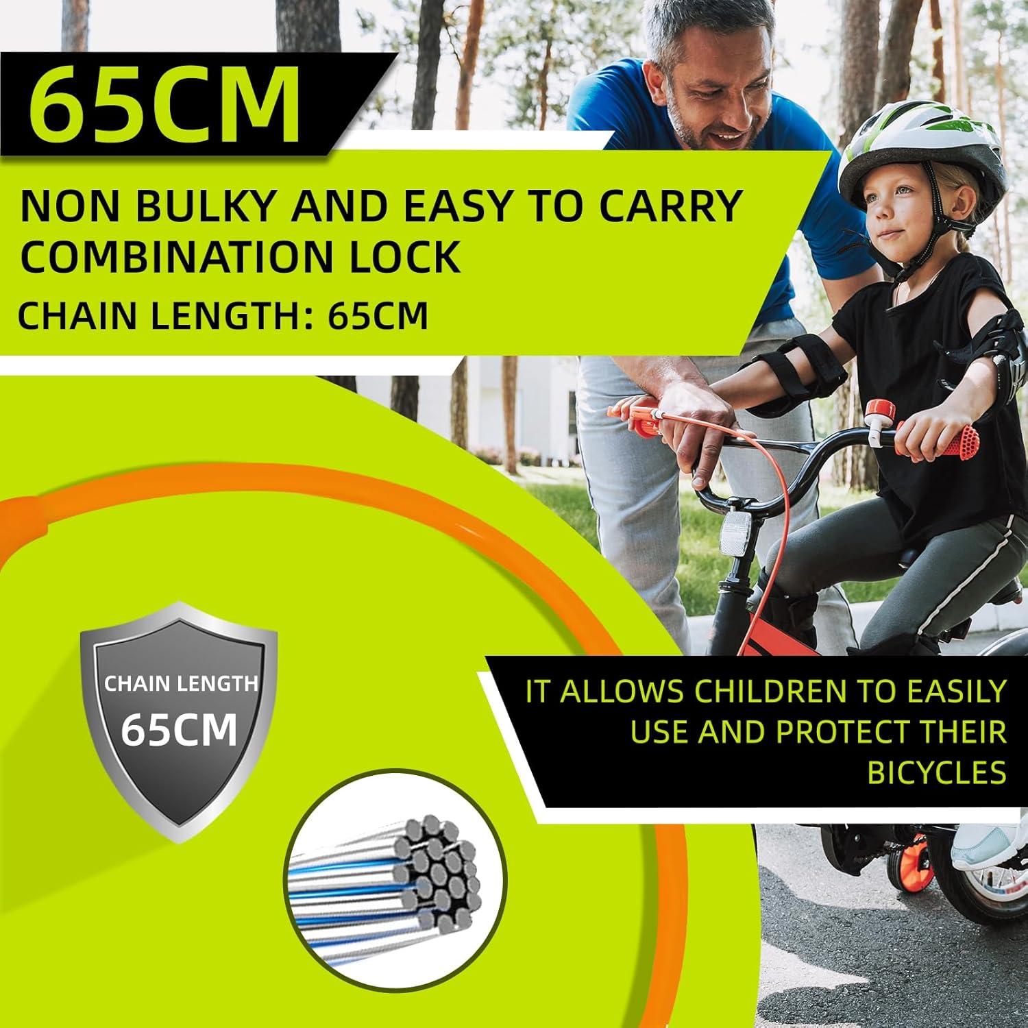 SPGOOD Fahrradschloss für Kinder 650MM Zahlenschloss Orange