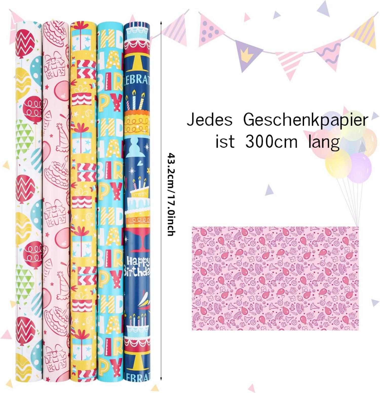 Geschenkpapier Rolle Geburtstag 5x3M Kindergeburtstag Party Baby