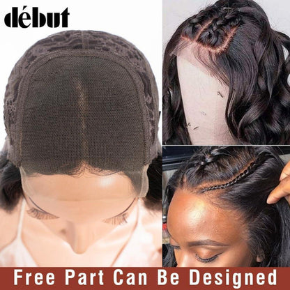 Echthaar Perücke Body Wave mit Spitze Front 45cm Schwarz