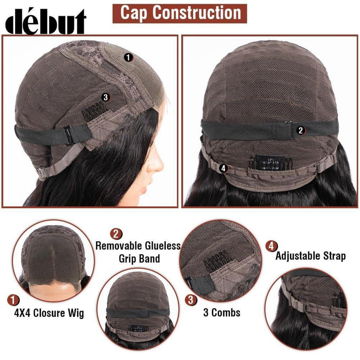 Echthaar Perücke Body Wave mit Spitze Front 45cm Schwarz