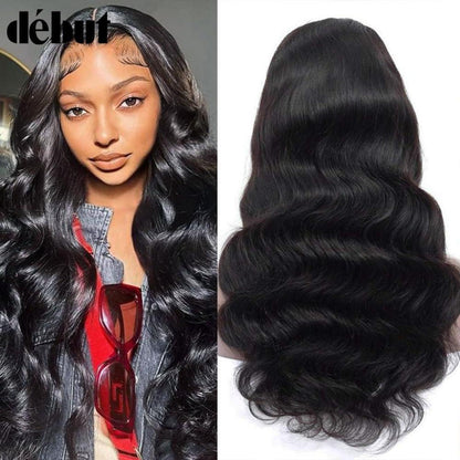 Echthaar Perücke Body Wave mit Spitze Front 55cm Schwarz