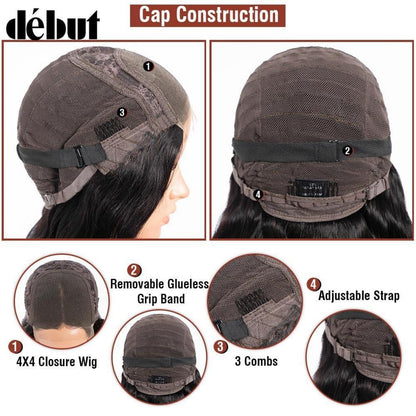 Echthaar Perücke Body Wave mit Spitze Front 55cm Schwarz