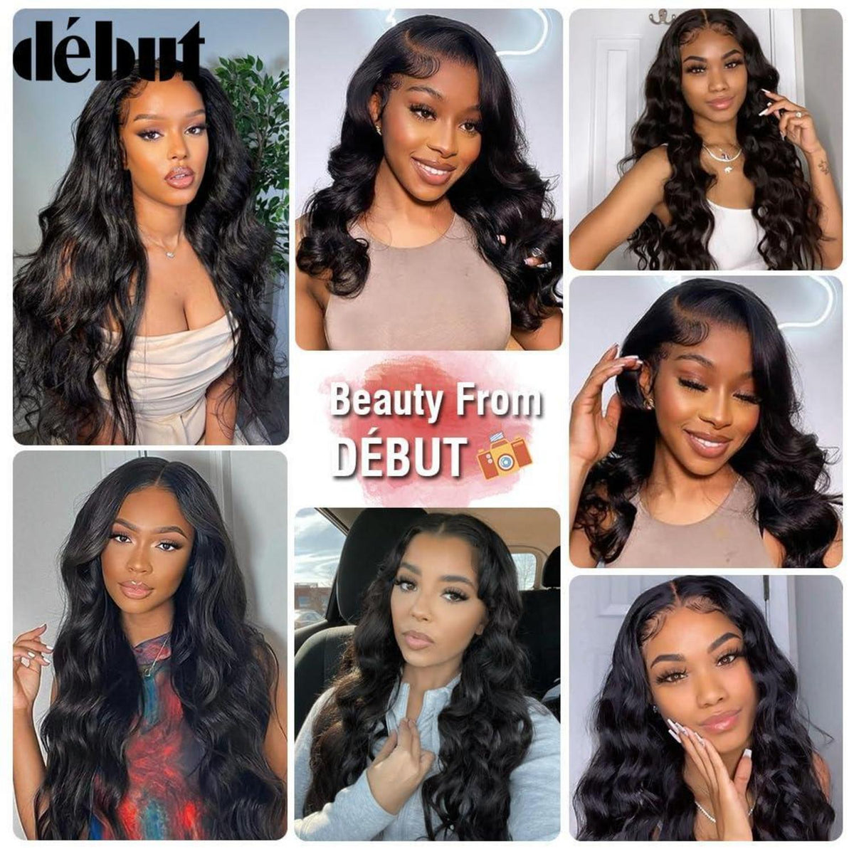 Echthaar Perücke Body Wave mit Spitze Front 55cm Schwarz