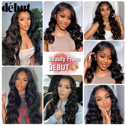 Echthaar Perücke Body Wave mit Spitze Front 55cm Schwarz