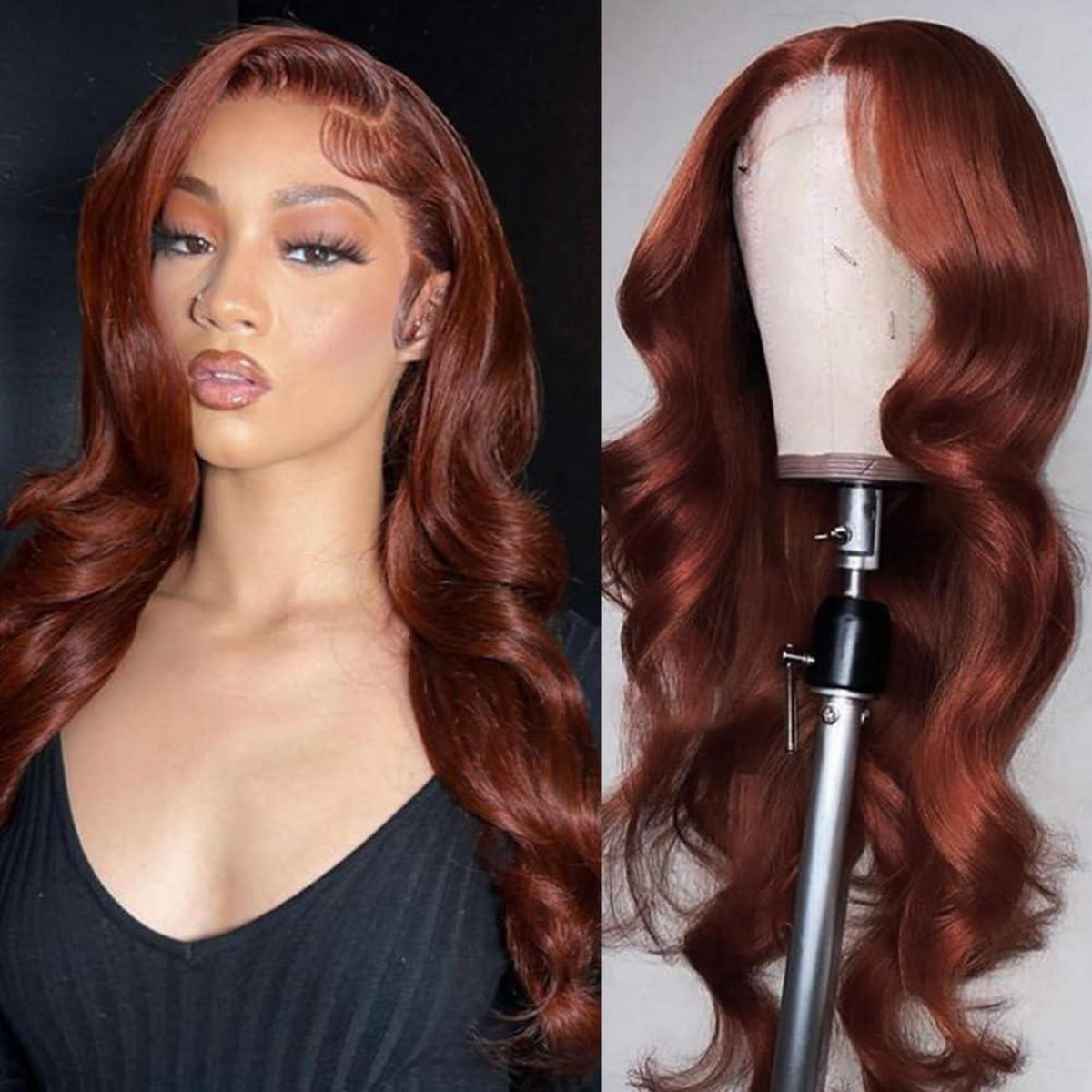 Rötlichbraune Body Wave Lace Front Perücke Echthaar 40cm