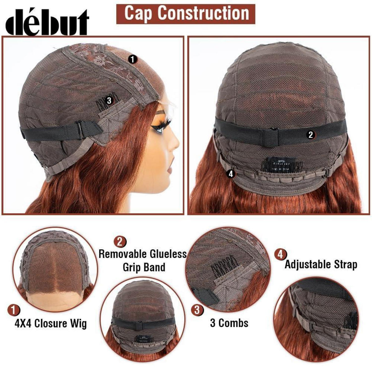 Rötlichbraune Body Wave Lace Front Perücke Echthaar 45cm