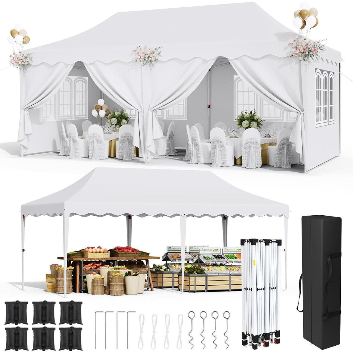 3x6m Faltpavillon Wasserdicht mit 6 Seitenwänden & Zubehör