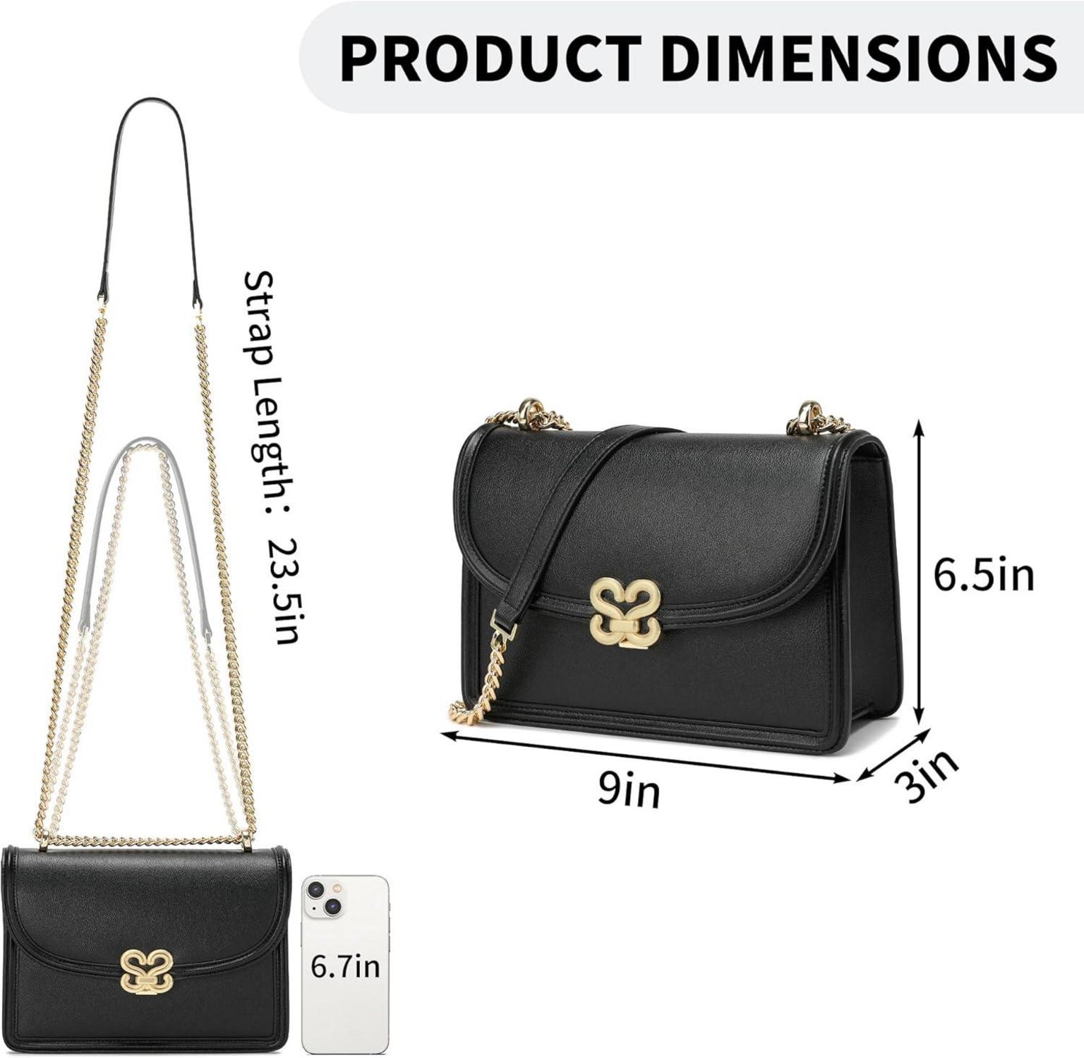 Umhängetasche Damen Crossbody Bag Schwarz Leder Metallkette