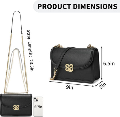 Umhängetasche Damen Crossbody Bag Schwarz Leder Metallkette