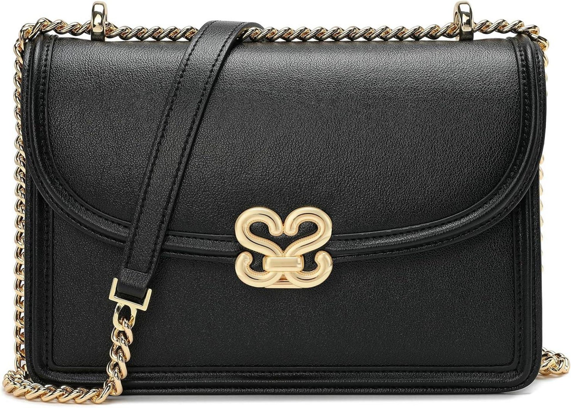 Umhängetasche Damen Crossbody Bag Leder Schwarz Galvanisiertes Metall