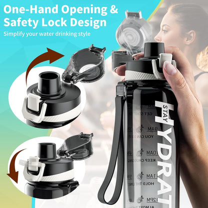 Mevoly Trinkflasche 1L BPA-Frei Auslaufsicher Tritan Sport Zeitmarkierung