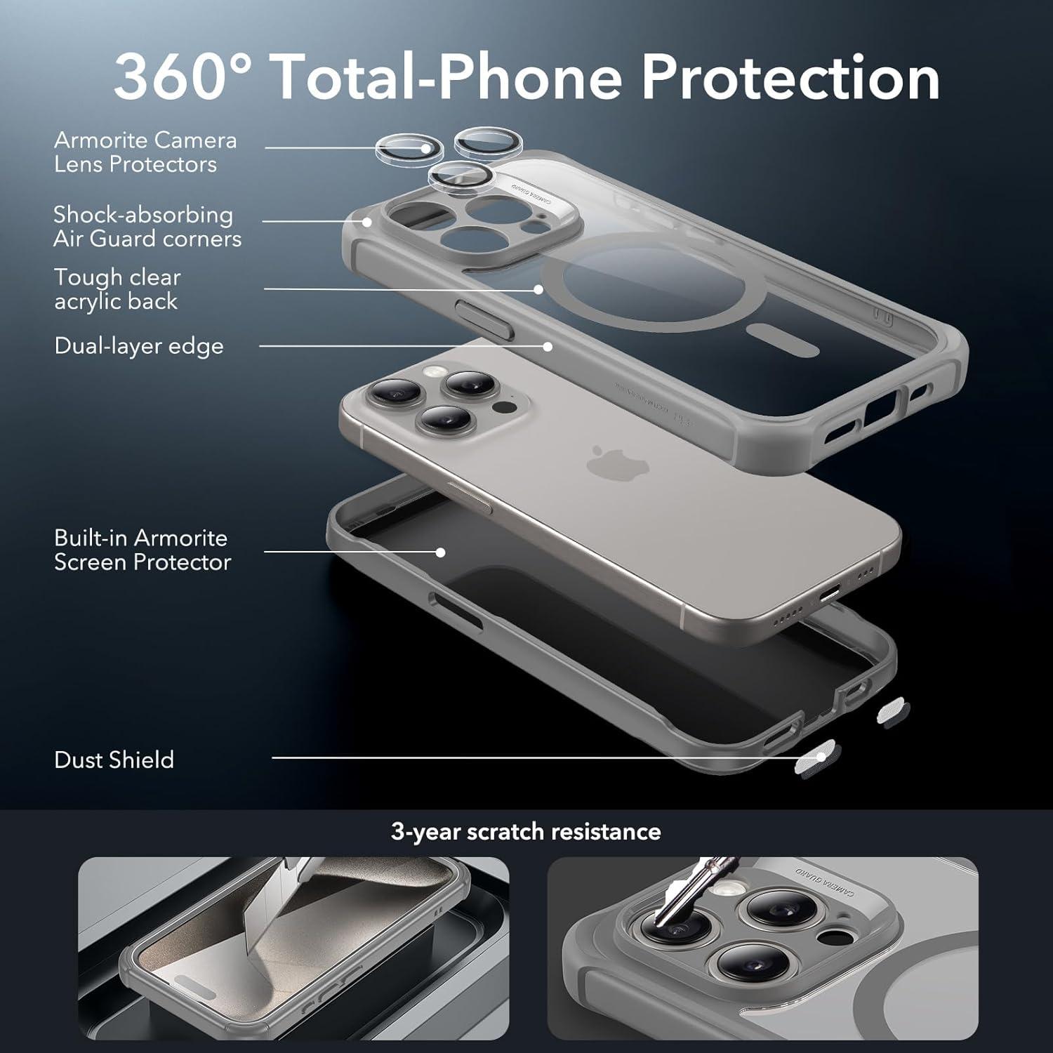 ESR iPhone 15 Pro Hülle MagSafe 360 Grad Schutzhülle Grau