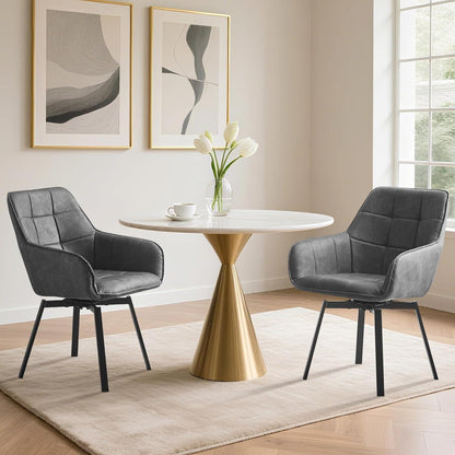 Drehbare Esszimmerstühle 2er Set Grau – & Komfort in Lederoptik