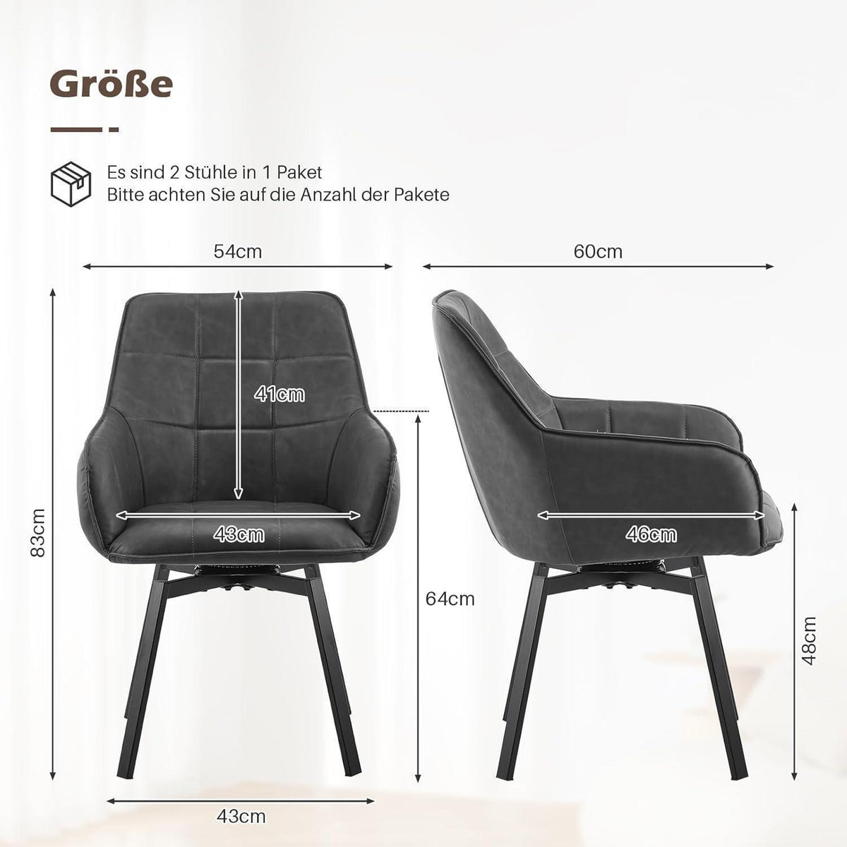 Drehbare Esszimmerstühle 2er Set Grau – & Komfort in Lederoptik