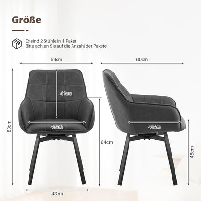Drehbare Esszimmerstühle 2er Set Grau – & Komfort in Lederoptik