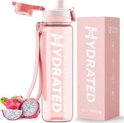 Trinkflasche 1L BPA-frei Tritan Zeitmarkierung Sportflasche Fitness