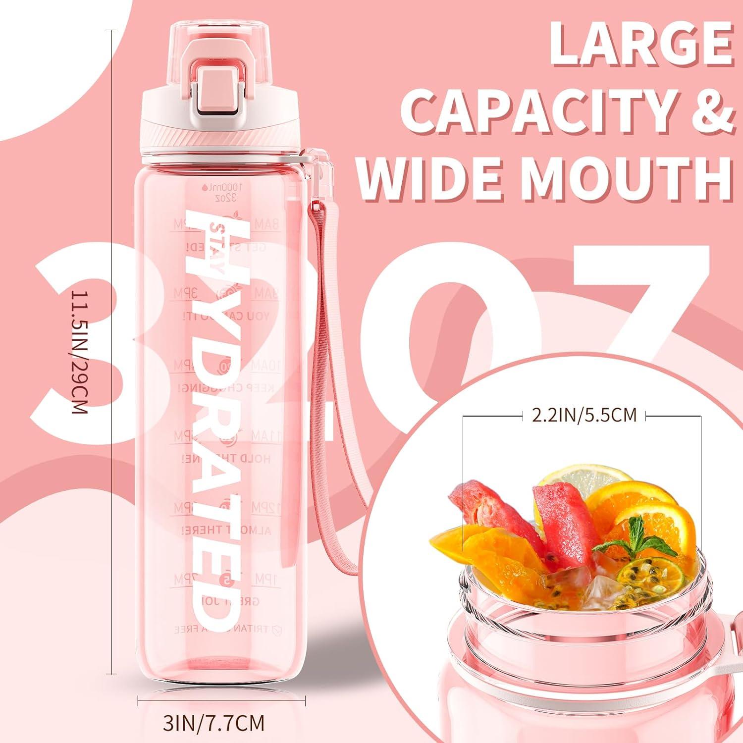 Trinkflasche 1L BPA-Frei Tritan Sport Auslaufsicher Zeitmarkierung