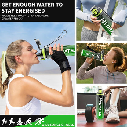 Trinkflasche 1L Auslaufsicher BPA-frei Tritan Sport Zeitmarkierung Grün