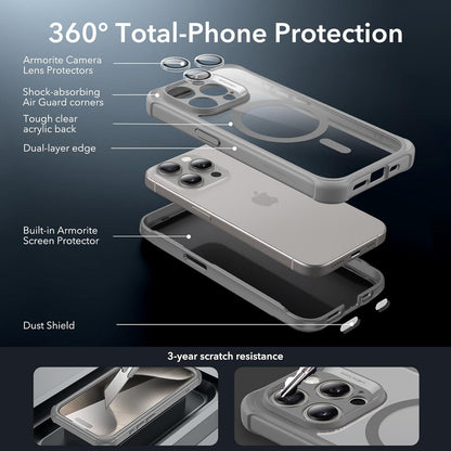 ESR iPhone 15 Pro Max Hülle MagSafe 360 Grad Militärnorm Grau