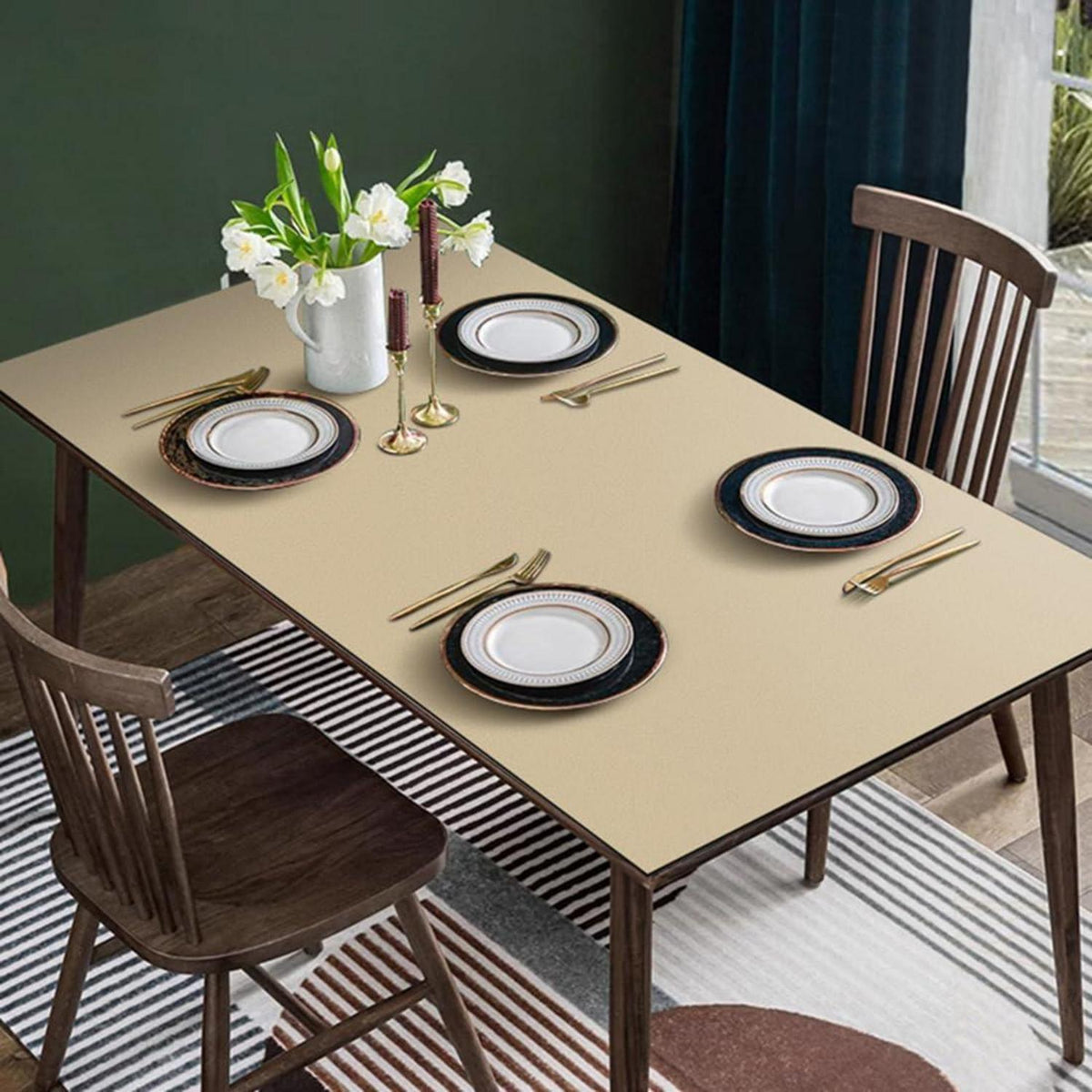 Tischdecke wasserdicht, rutschfest – Beige 90x200 cm in Lederoptik