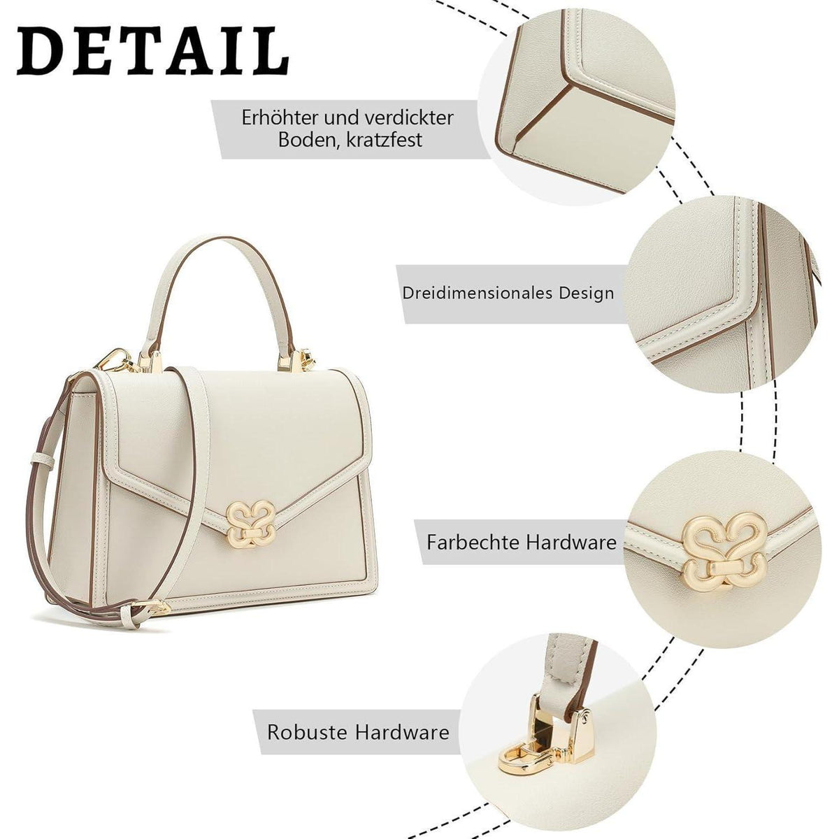 Umhängetasche Damen Leder Beige mit abnehmbarem Gurt