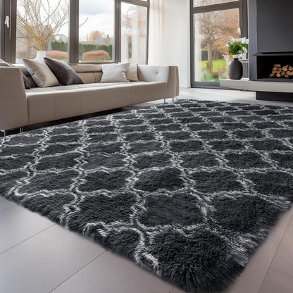 Hochflor Teppich Grau 200x300 - Flauschiger Wohnzimmerteppich