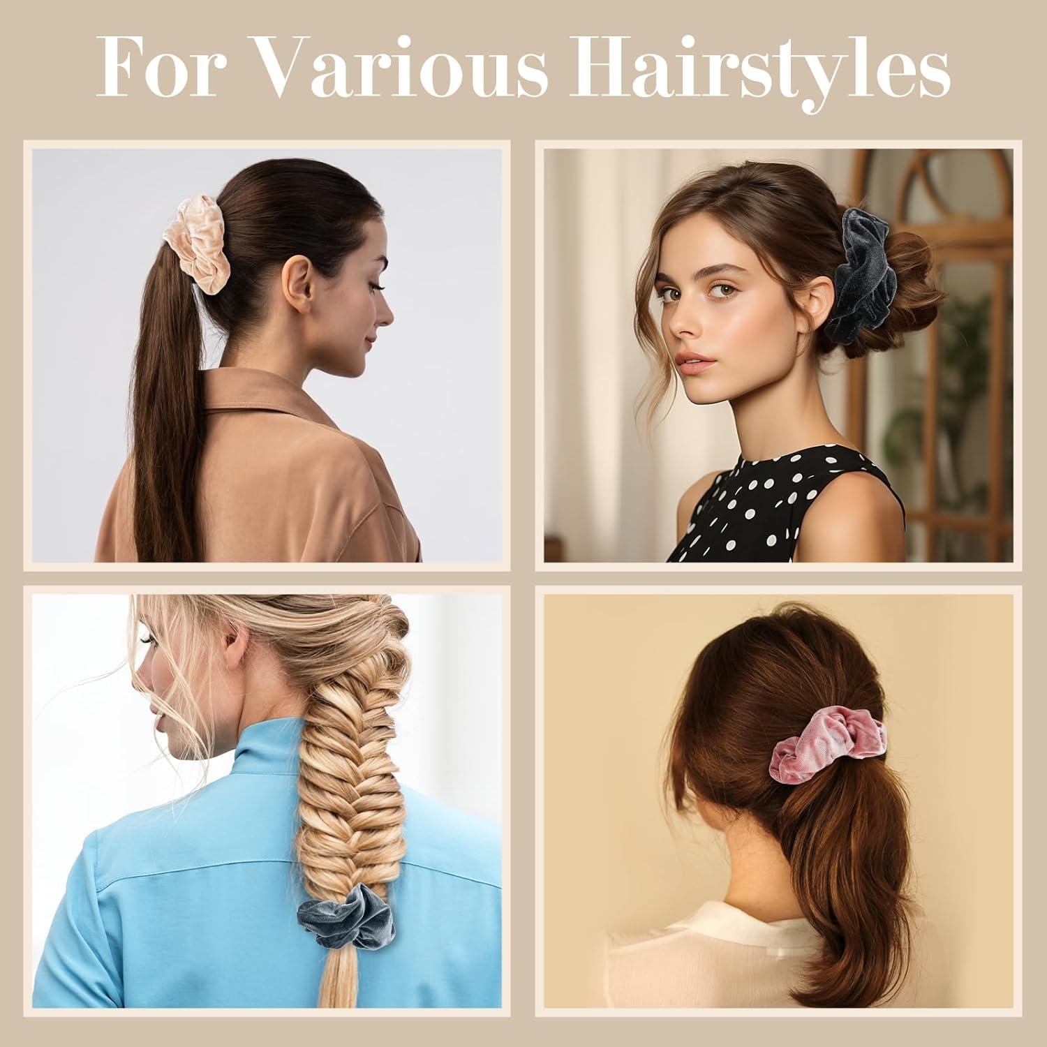 4er Set Velvet Haargummis Scrunchies in Geschenkbox - Haarbänder Damen