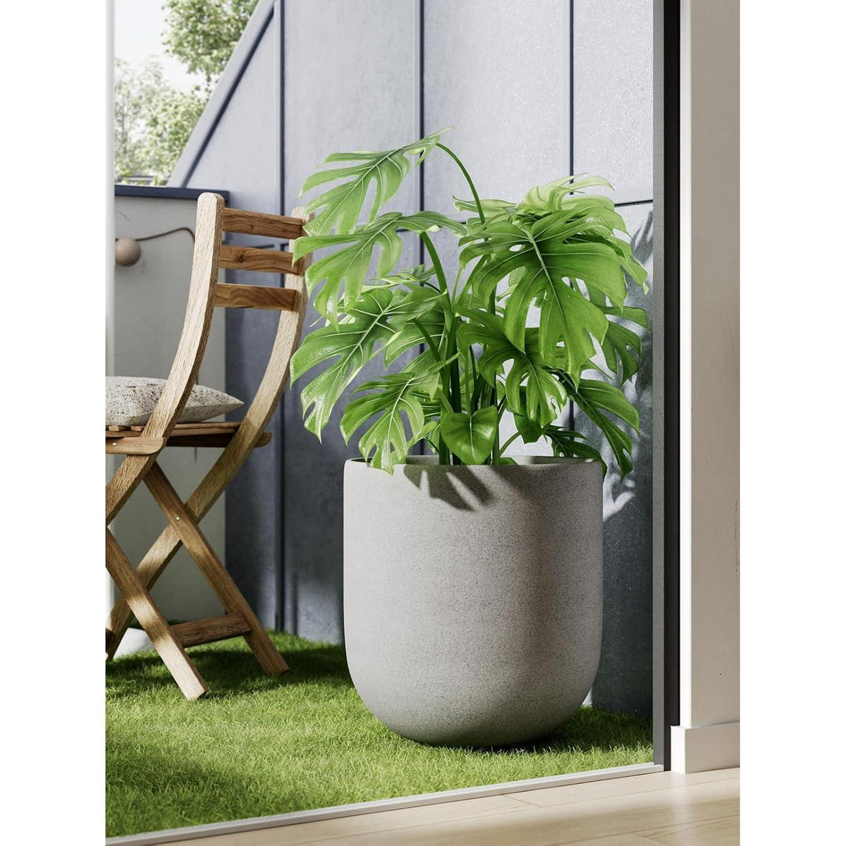 Keramiktopf Grau 30 cm mit Abflussloch