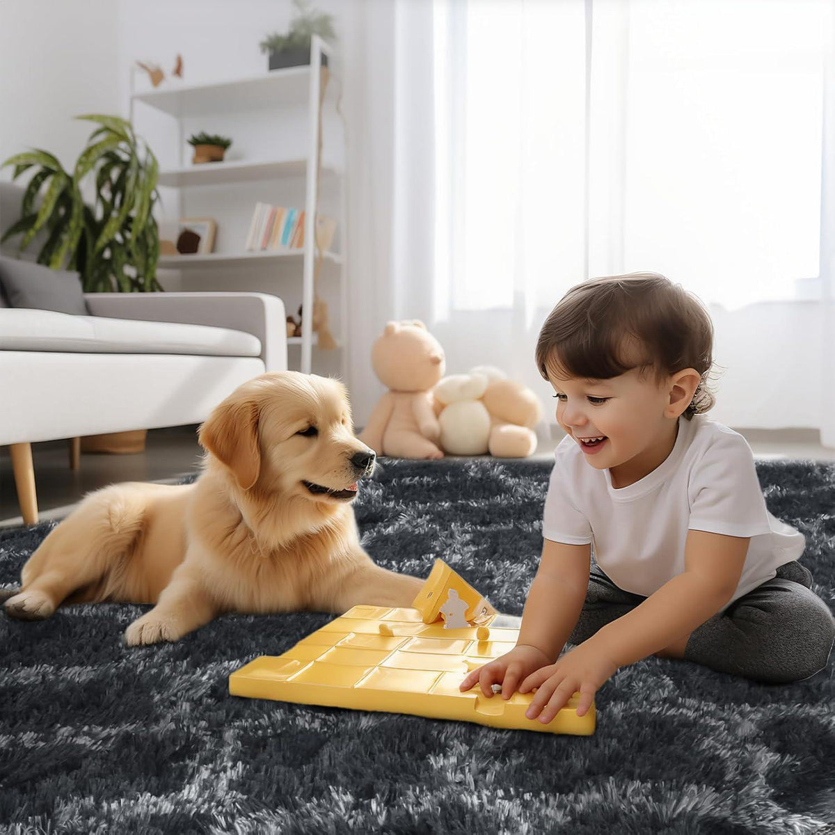 Hochflor Teppich Grau 240x300 – Flauschiger Wohnzimmerteppich Anti-Rutsch