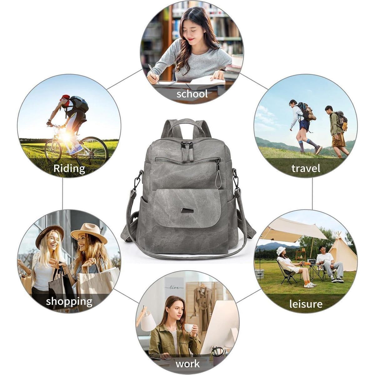 Damen Rucksack 3-in-1 wasserdicht, leicht, grau