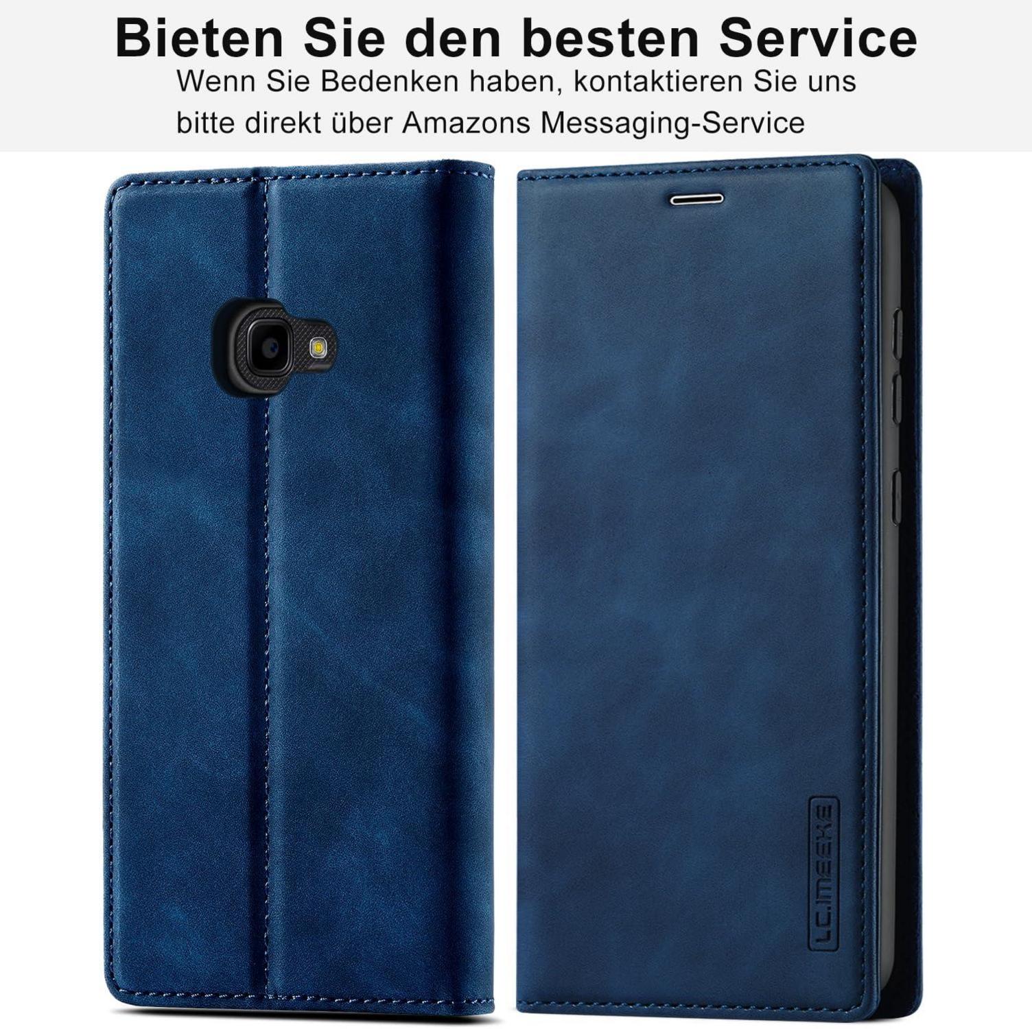 Samsung Galaxy Xcover 4 4s Hülle Leder Klapphülle Blau mit Schutzfolie