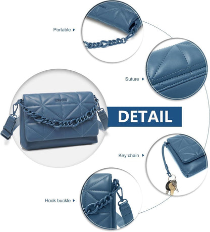 Miss Lulu Klassische Umhängetasche Damen PU-Leder Gesteppte Handtasche Blau