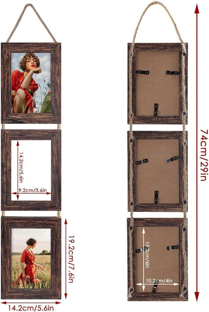 EYMPEU 10x15 Collage Dreifach Bilderrahmen Set Vintage-Braun 6 offene vertikale Rahmen