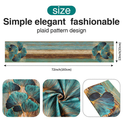 Tischläufer Grün 33x183cm Leinenoptik Landhausstil Blätter Ginkgo