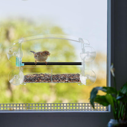 Vogelfutterspender Fenster Acryl mit Saugnäpfen Ablauflöcher