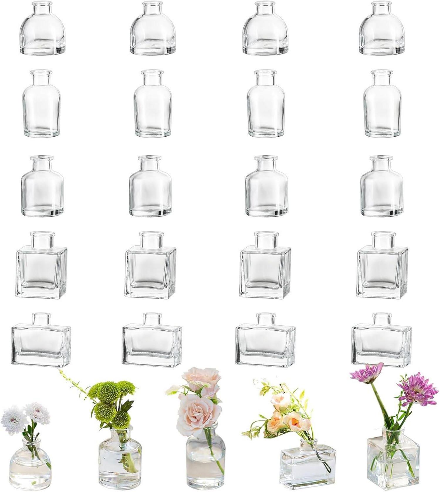 Kleine Glasvasen Set 20er Transparent Mini Blumenvase Deko