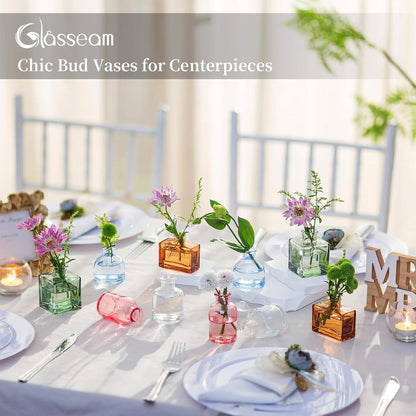 Glasseam Mini Glasvasen Set 20er, Farbige Deko Vasen für