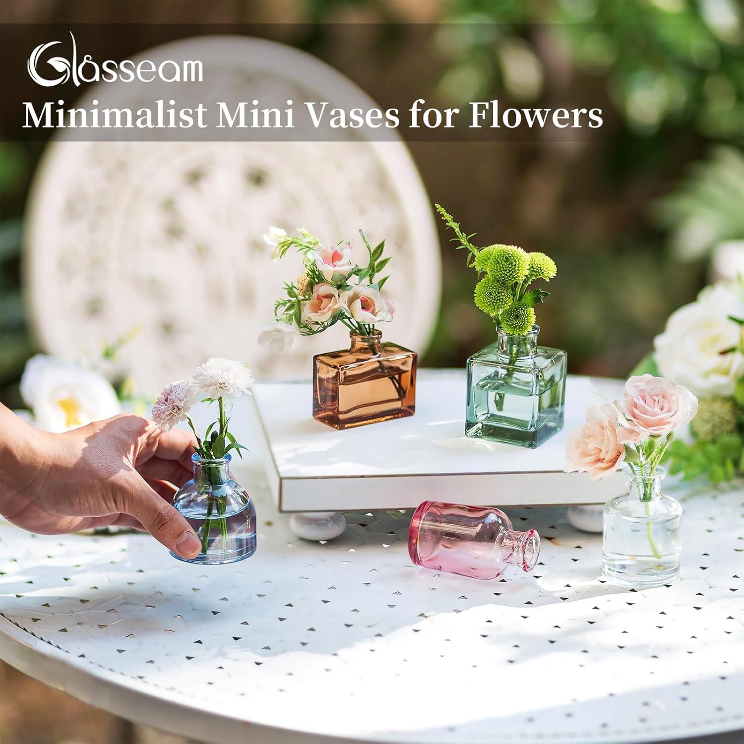 20er Set Glasseam Mini Vasen Glas Farbig Blumenvase Deko für Tischdeko