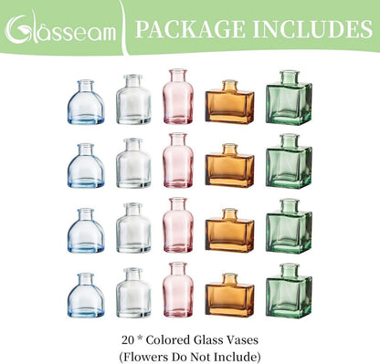 20er Set Glasseam Mini Vasen Glas Farbig Blumenvase Deko für Tischdeko