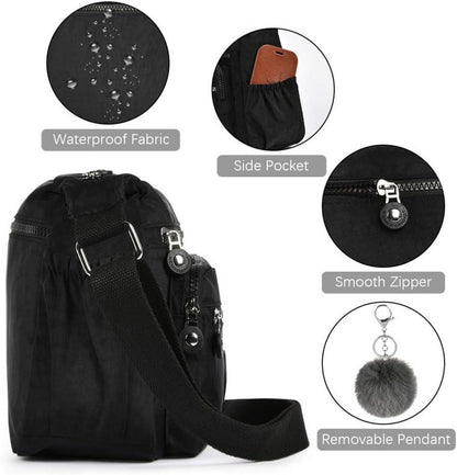 Umhängetasche Damen Nylon Multi Pocket Crossbody Bag Schule Work