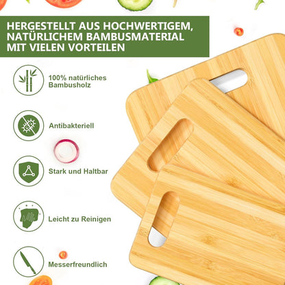 3er Set Bambus Schneidebretter Holz 34x24cm 28x20cm 22x14cm