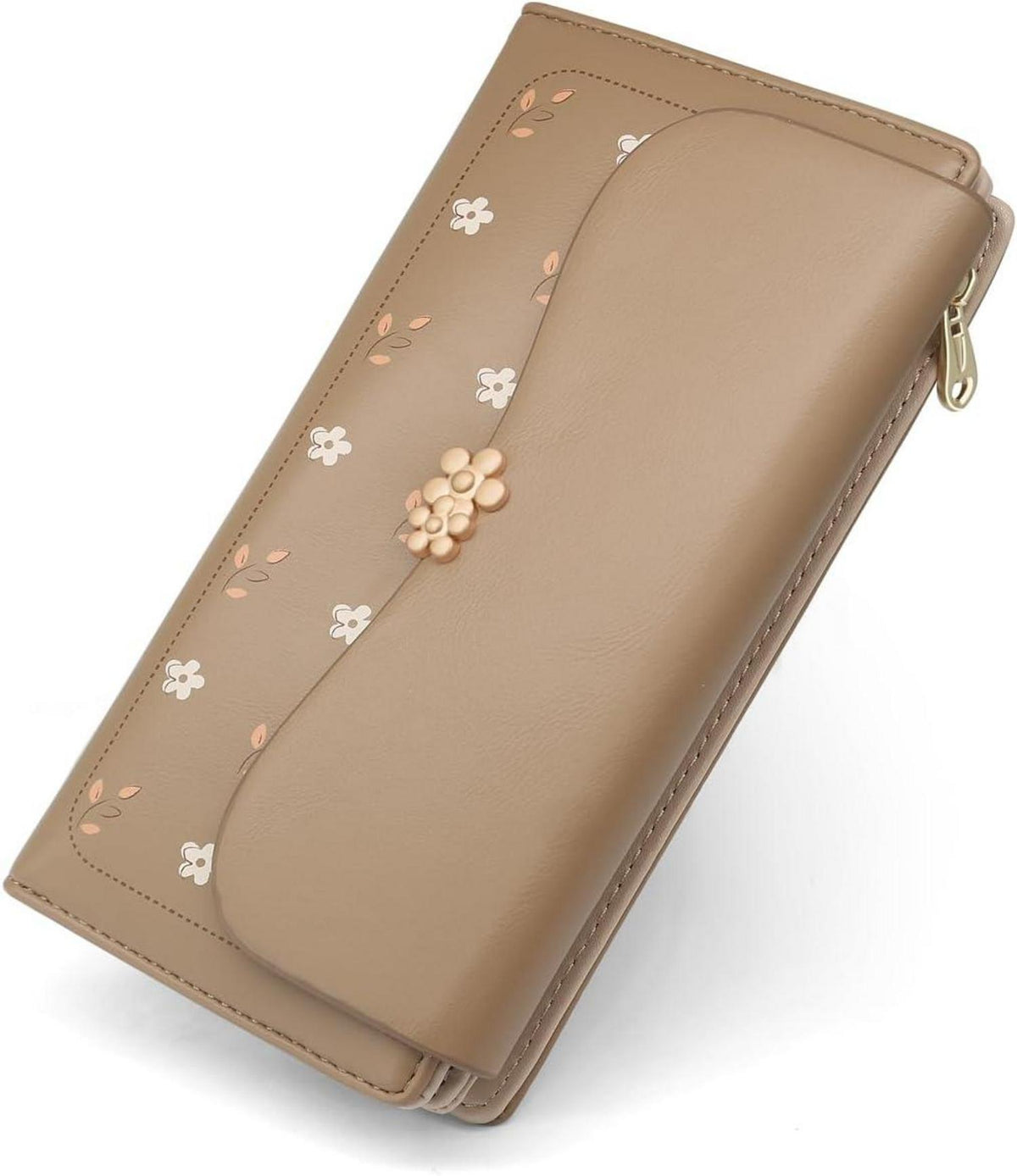 Damen Geldbörse Groß Langformat PU Leder Portemonnaie Zipper Braun
