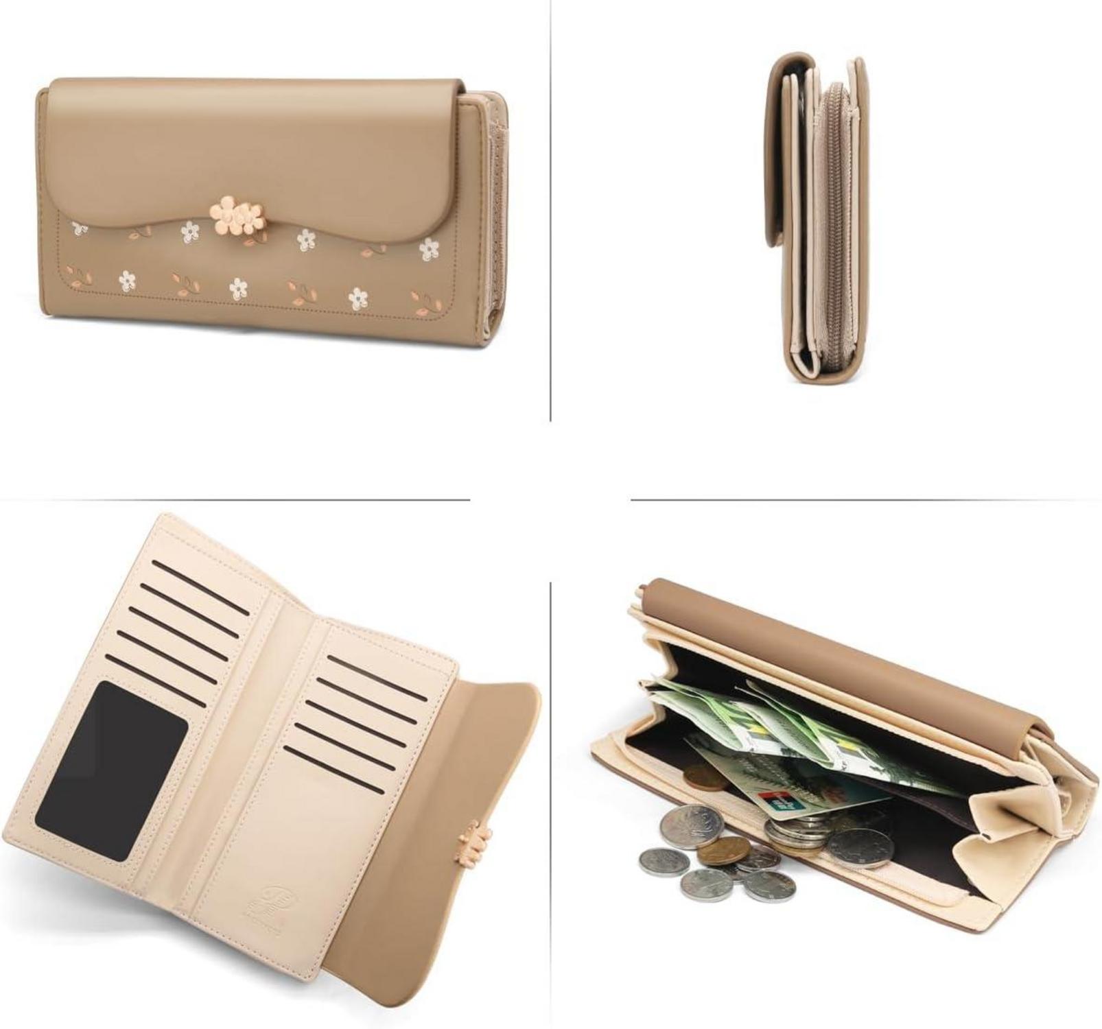 Damen Geldbörse Langformat PU Leder, Viele Fächer, Zipper, Brieftasche