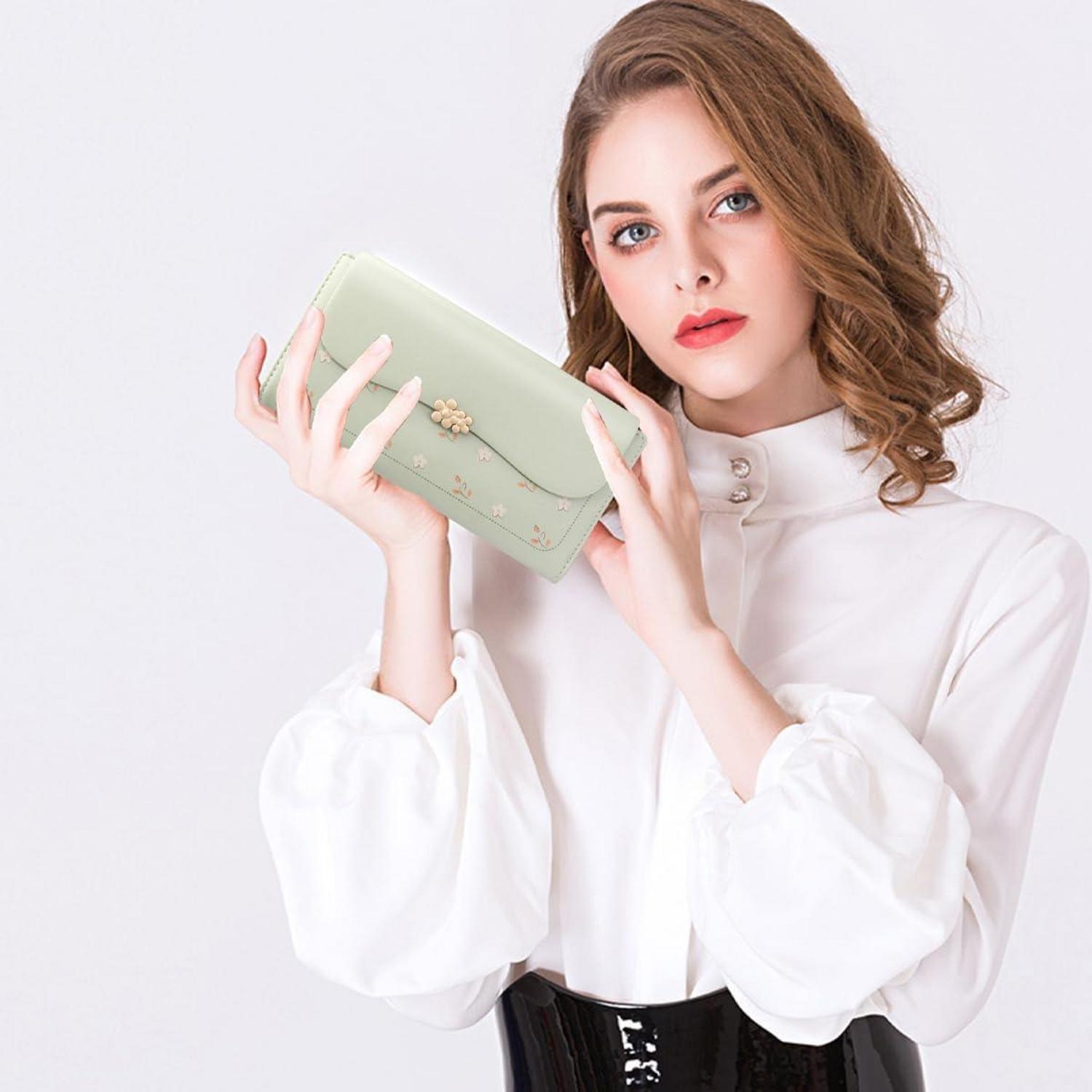 Damen Geldbörse Groß Langformat PU Leder Viele Fächer Zipper Münzfach